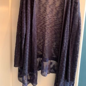 1X blue with lace trim detail open front cardigan
